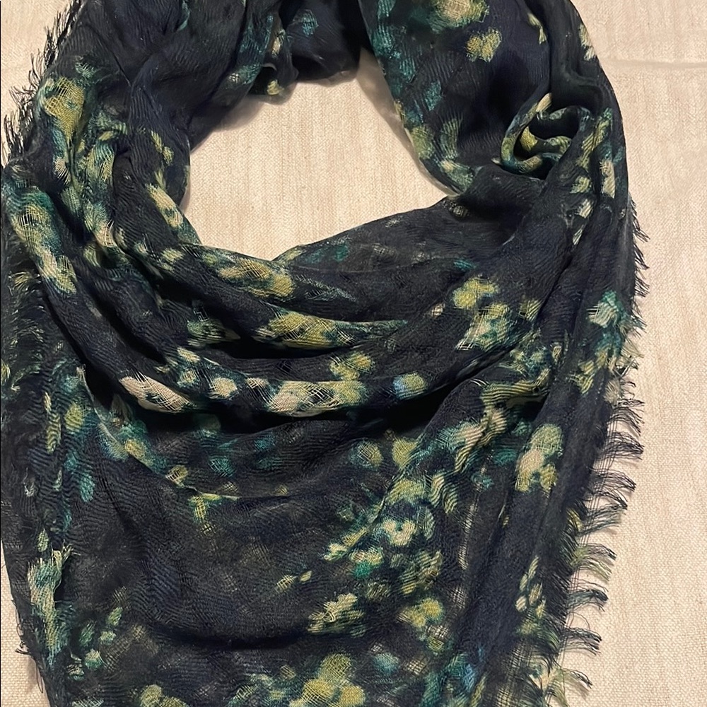 J. Jill Black and Green Camouflage Scarf with Fringe